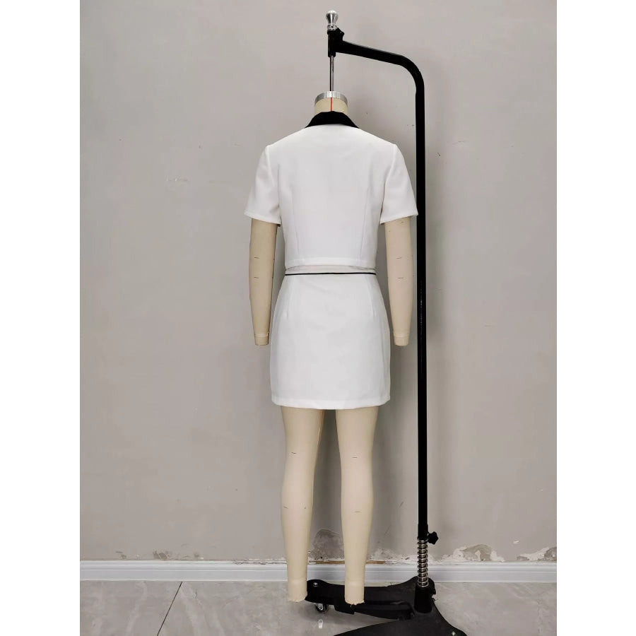 Contrast Collar Cropped Top and Mini Skirt Set Apparel Accessories