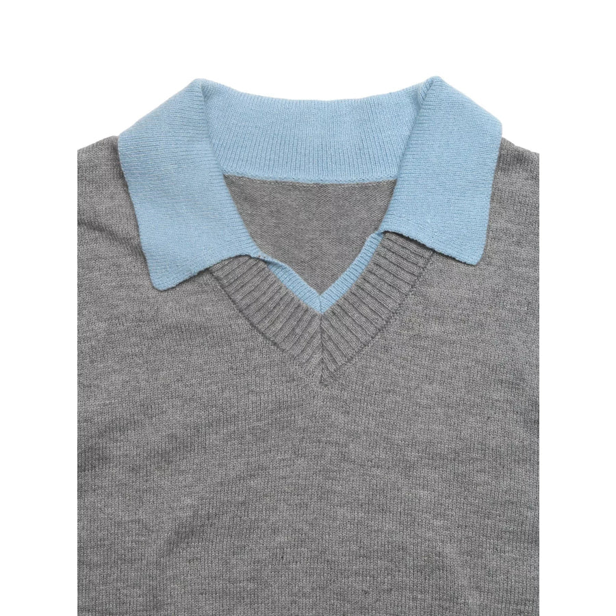 Contrast Collar Dropped Shoulder Sweater Apparel and Accessories