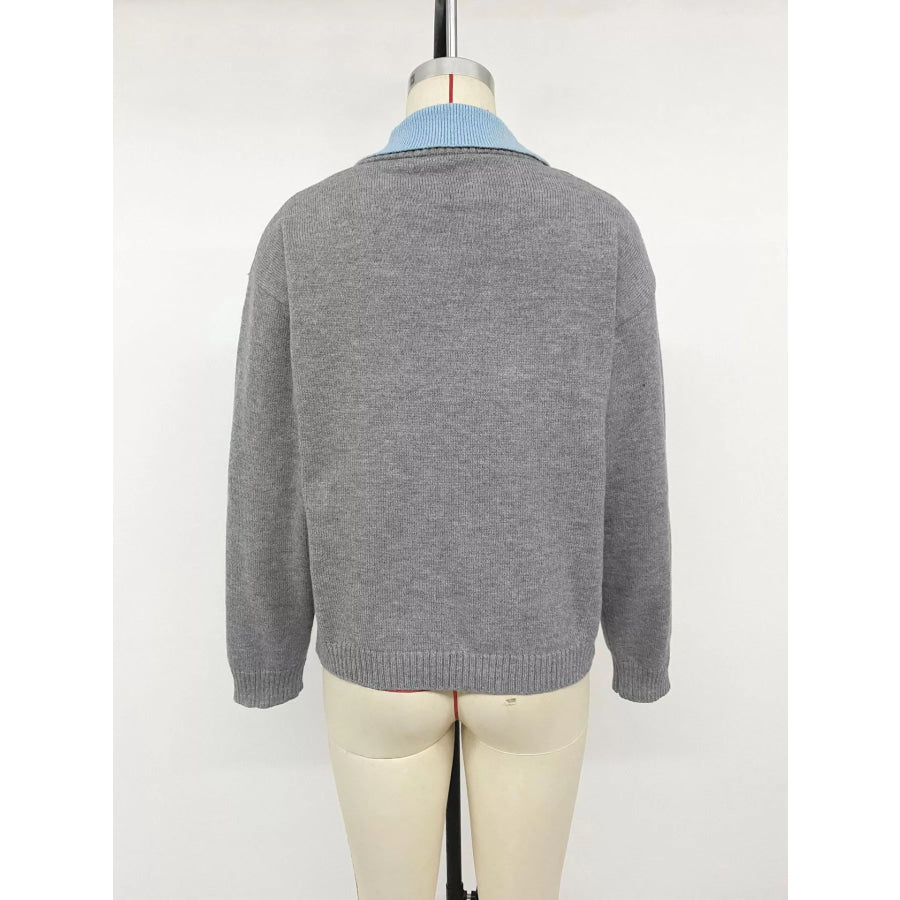 Contrast Collar Dropped Shoulder Sweater Apparel and Accessories