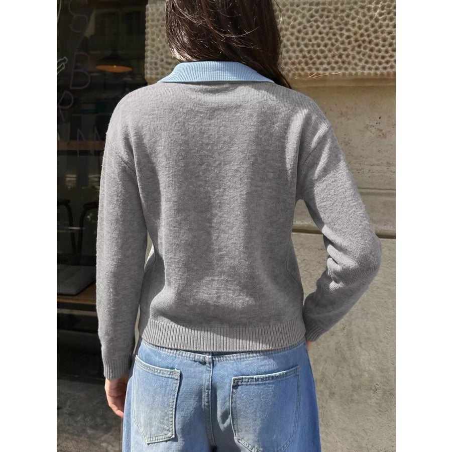 Contrast Collar Dropped Shoulder Sweater Apparel and Accessories