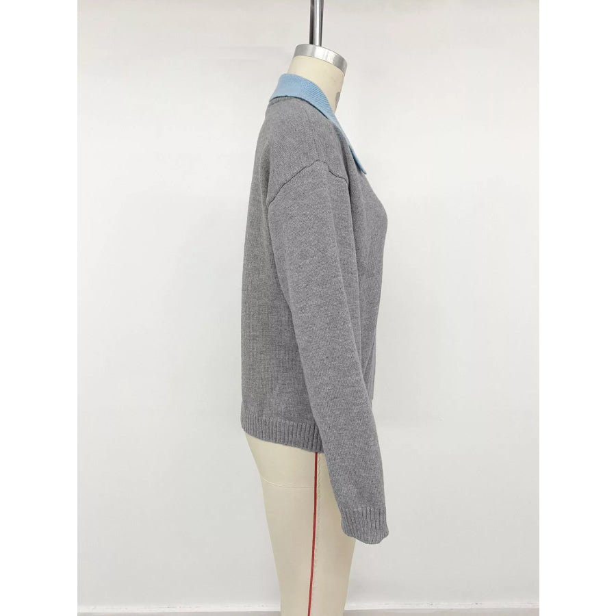 Contrast Collar Dropped Shoulder Sweater Apparel and Accessories