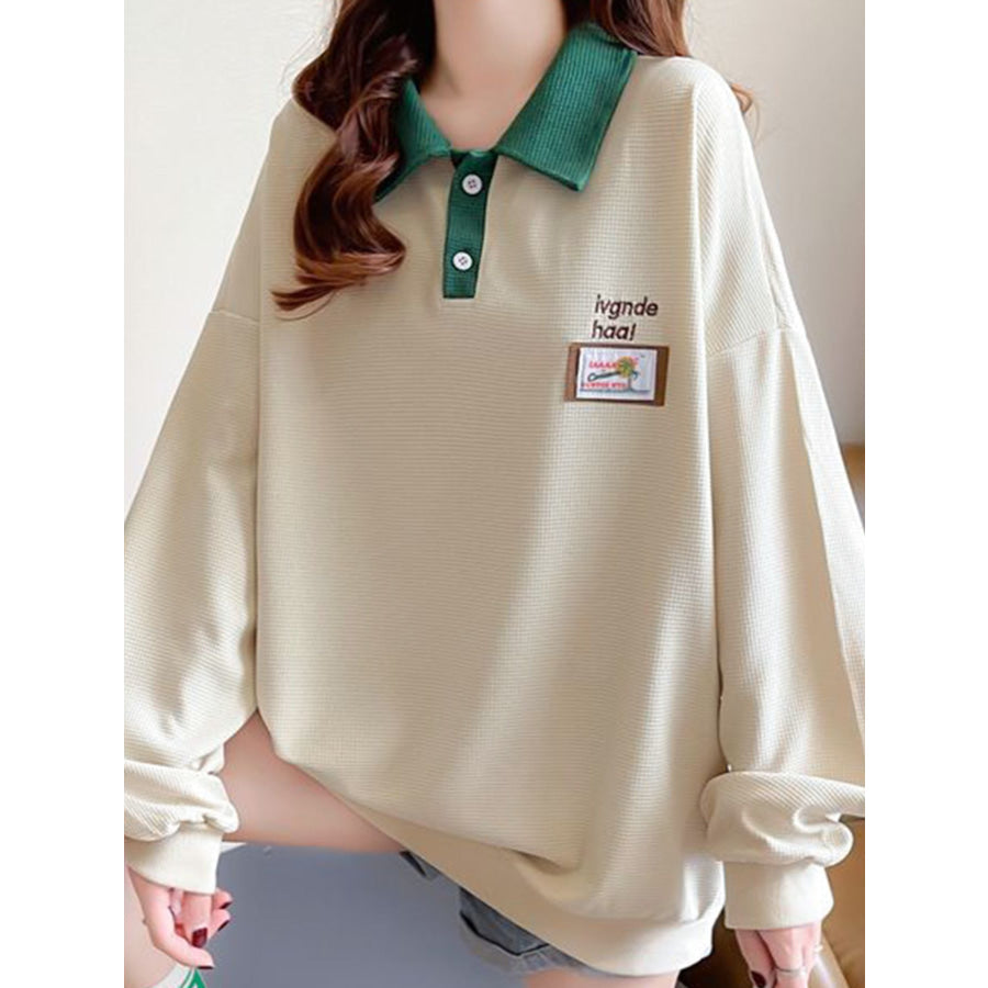 Contrast Collar Dropped Shoulder Sweatshirt Apparel and Accessories