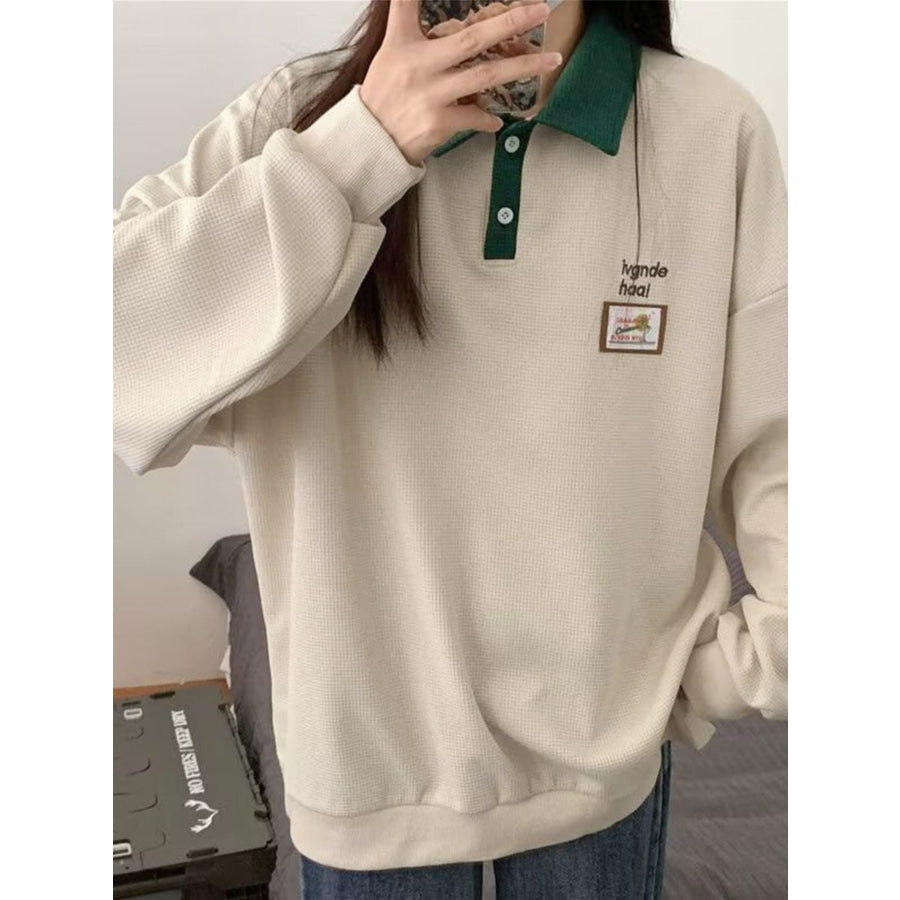 Contrast Collar Dropped Shoulder Sweatshirt Apparel and Accessories