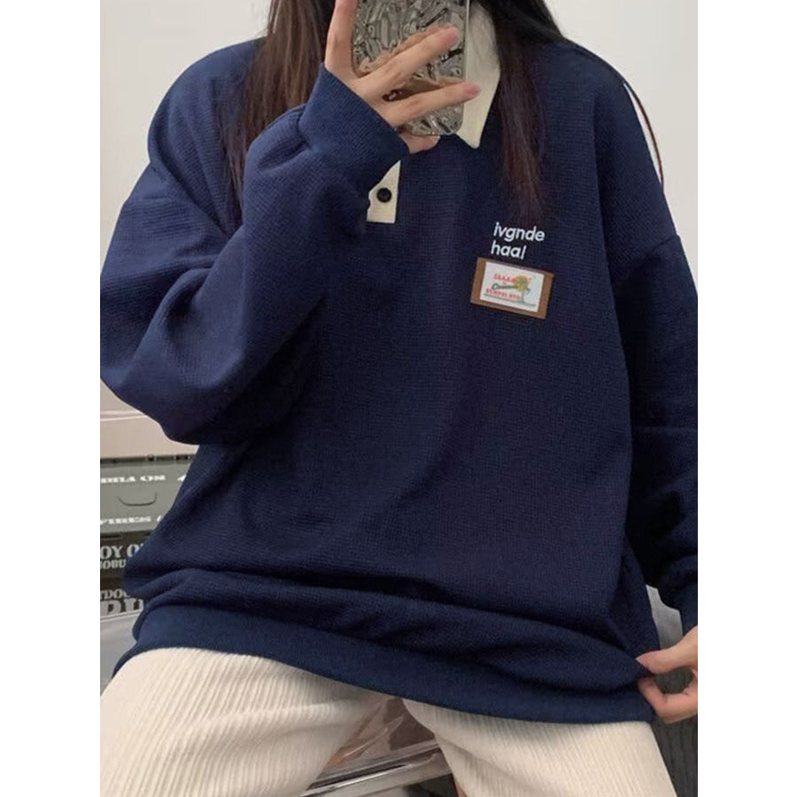 Contrast Collar Dropped Shoulder Sweatshirt Navy / M Apparel and Accessories