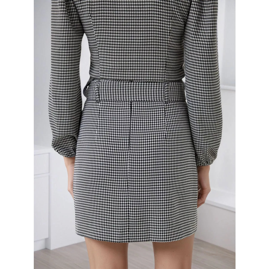 Contrast Collar Houndstooth Mini Dress Apparel and Accessories