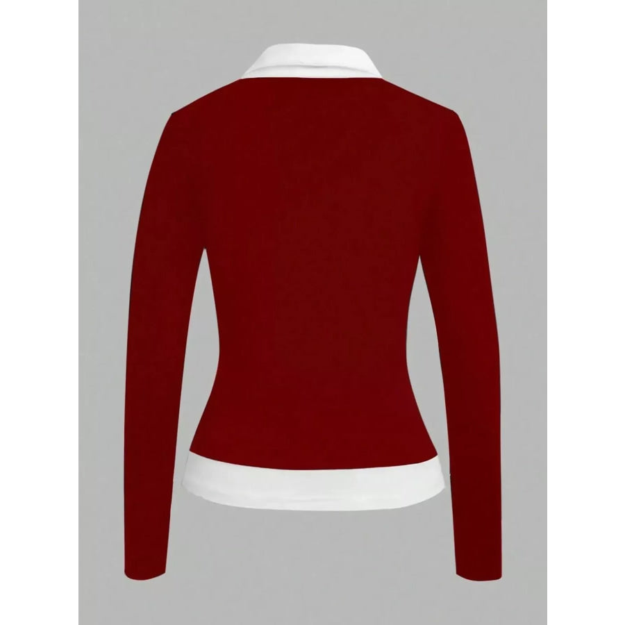 Contrast Collar Long Sleeve T-Shirt Apparel and Accessories