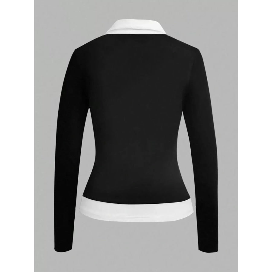 Contrast Collar Long Sleeve T-Shirt Apparel and Accessories