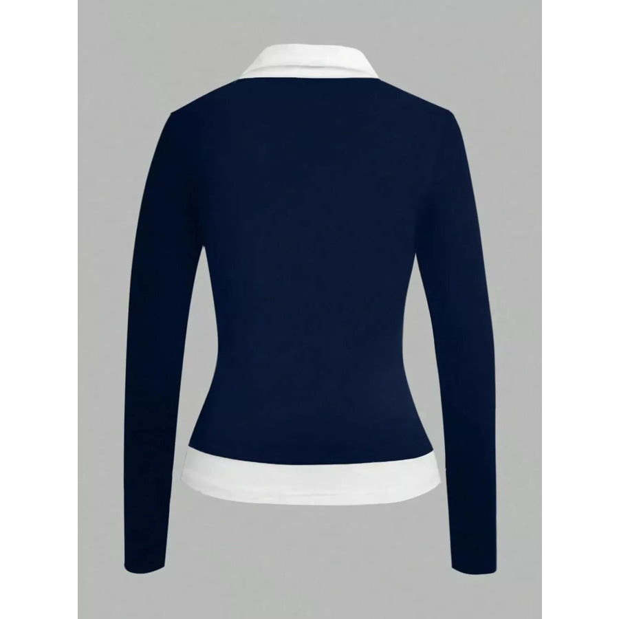 Contrast Collar Long Sleeve T-Shirt Apparel and Accessories