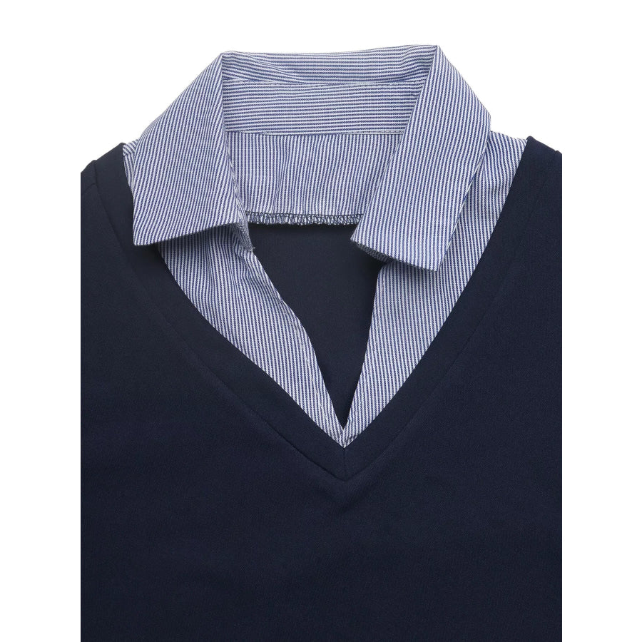 Contrast Collar Long Sleeve Top Apparel and Accessories