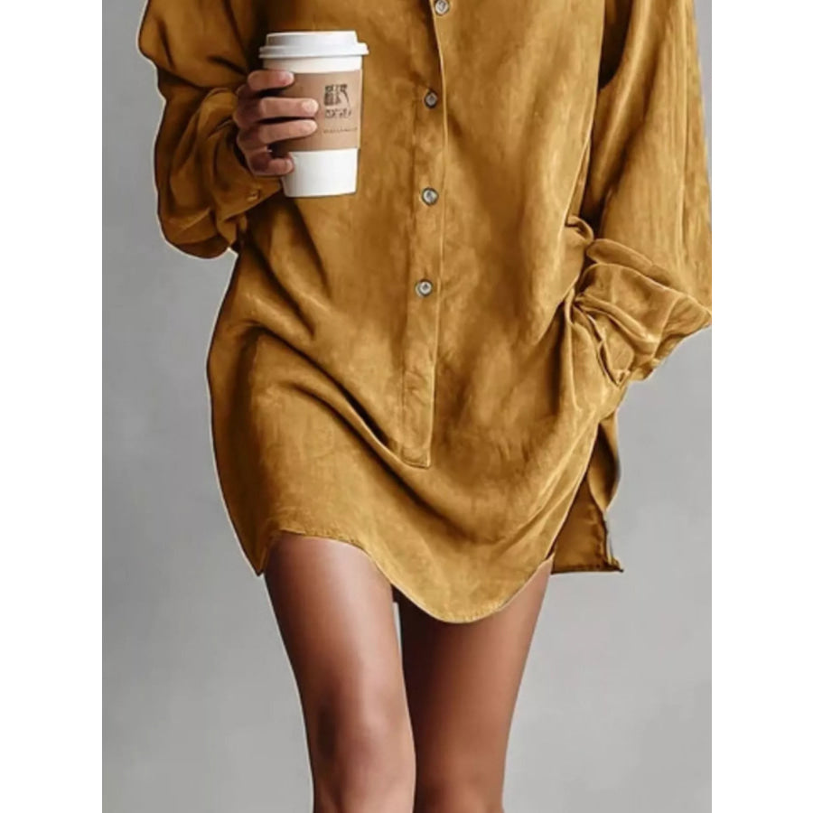 Contrast Collar Mini Shirt Dress Apparel and Accessories