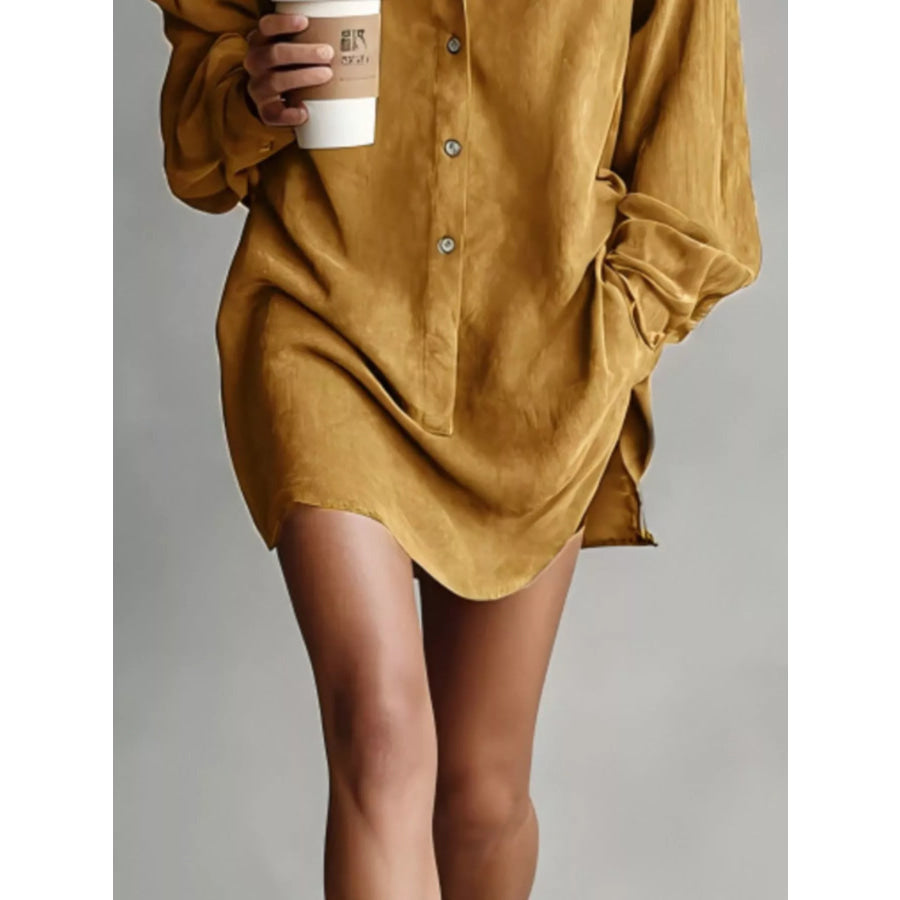 Contrast Collar Mini Shirt Dress Apparel and Accessories