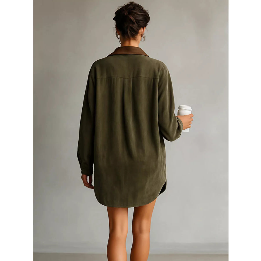 Contrast Collar Mini Shirt Dress Apparel and Accessories