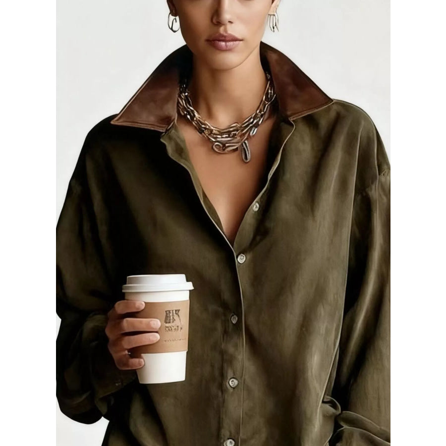 Contrast Collar Mini Shirt Dress Apparel and Accessories