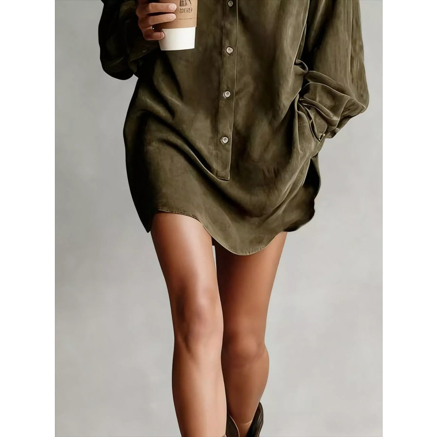 Contrast Collar Mini Shirt Dress Apparel and Accessories