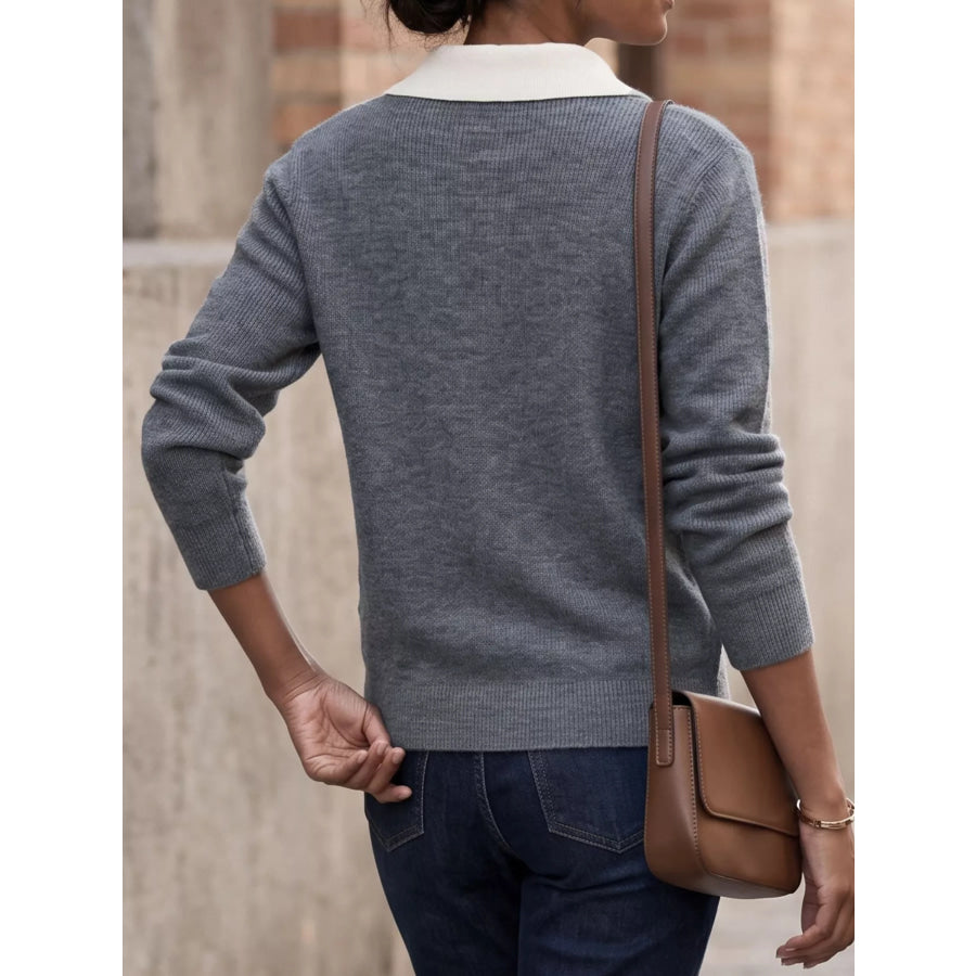 Contrast Collar Quarter Zip Sweater Apparel and Accessories