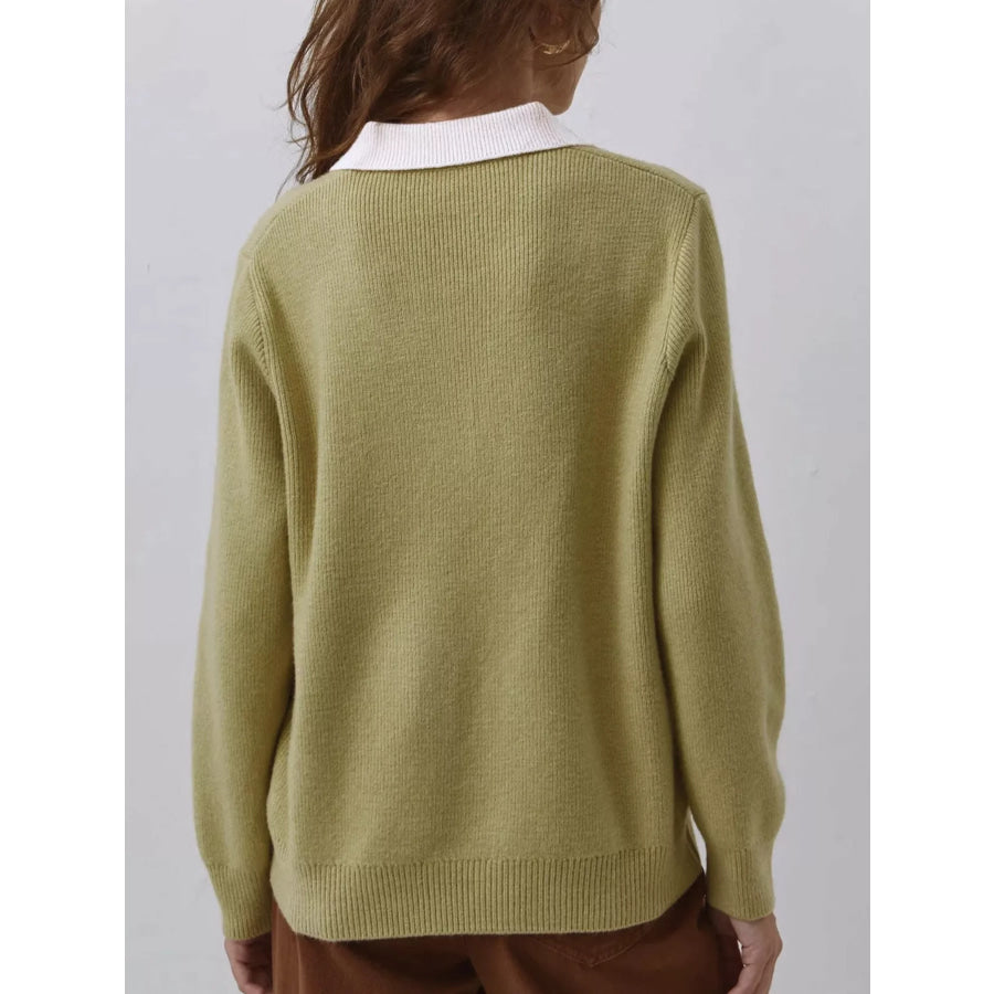 Contrast Collar Quarter Zip Sweater Yellow-green / S Apparel and Accessories