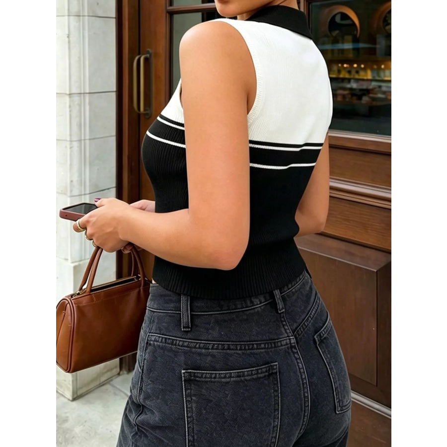 Contrast Collar Striped Knit Sweater Vest Apparel and Accessories