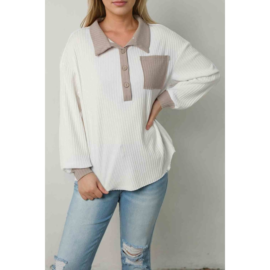 Contrast Collared Neck Top