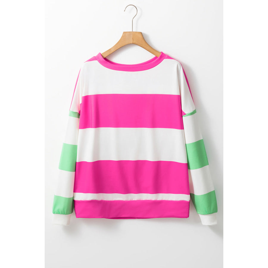 Contrast Color Block Round Neck Long Sleeve Top Apparel and Accessories
