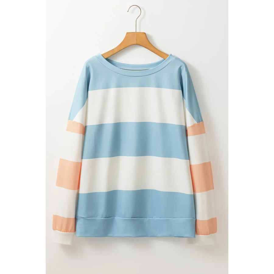 Contrast Color Block Round Neck Long Sleeve Top Apparel and Accessories