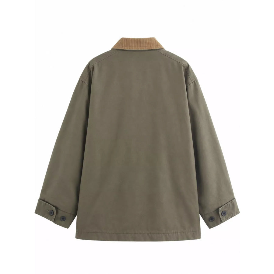 Contrast Corduroy Collar Button Up Jacket Apparel and Accessories