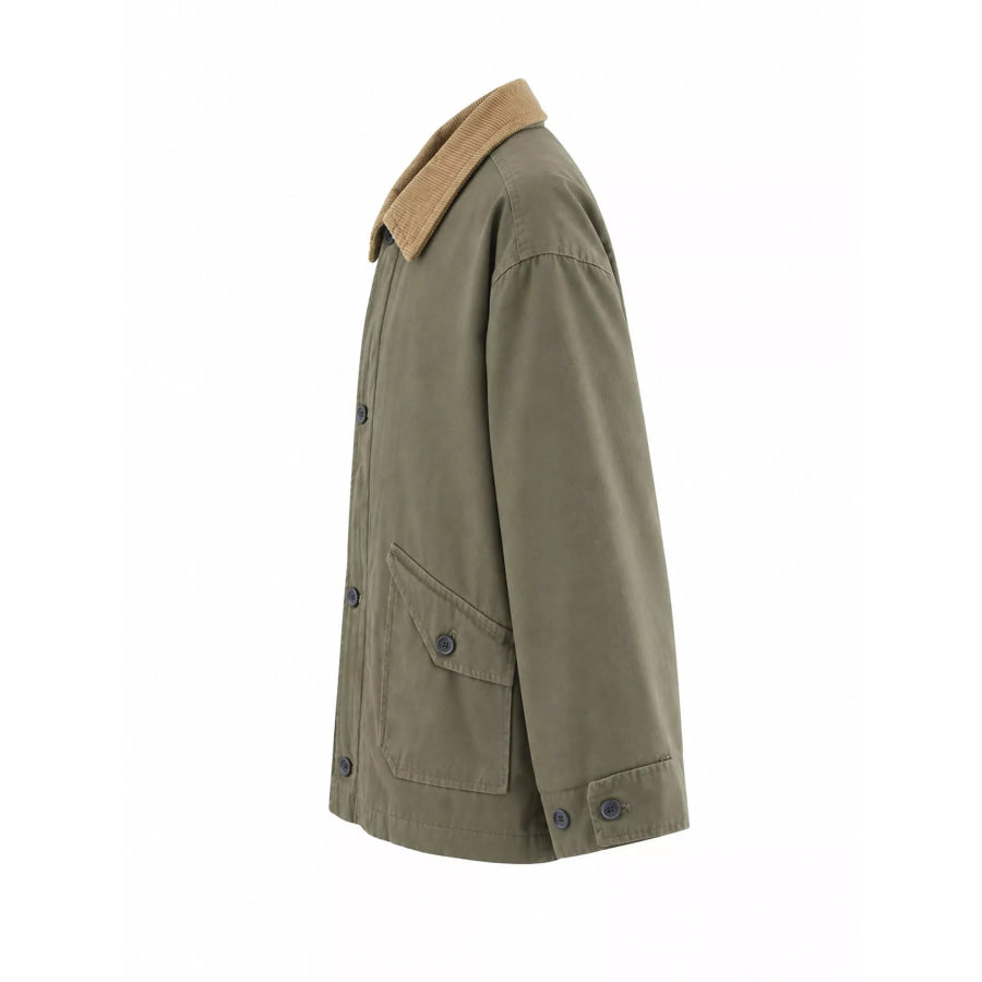 Contrast Corduroy Collar Button Up Jacket Apparel and Accessories
