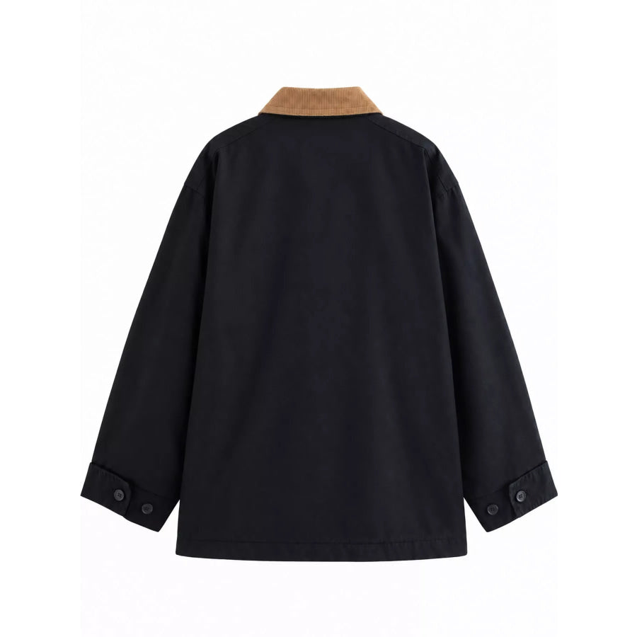 Contrast Corduroy Collar Button Up Jacket Apparel and Accessories