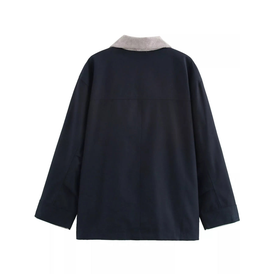 Contrast Corduroy Collar Button Up Jacket Apparel and Accessories