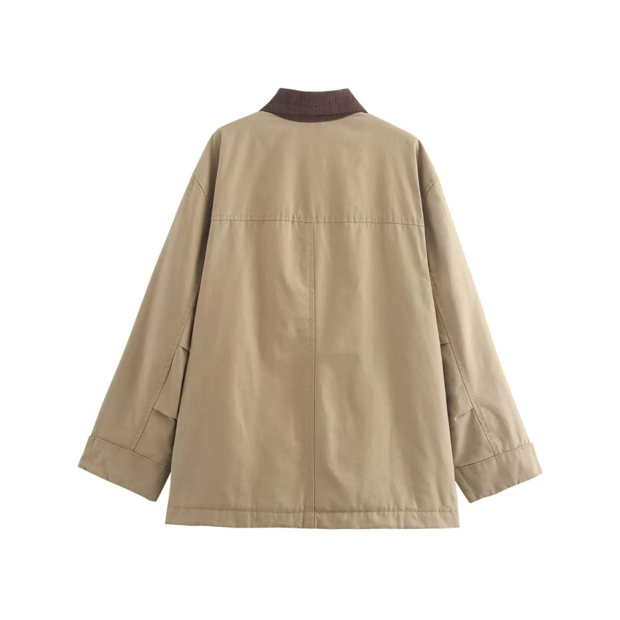 Contrast Corduroy Collar Button Up Jacket Apparel and Accessories
