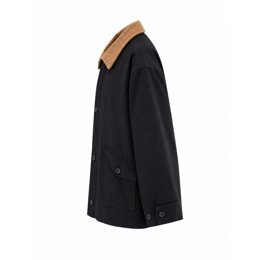 Contrast Corduroy Collar Button Up Jacket Apparel and Accessories