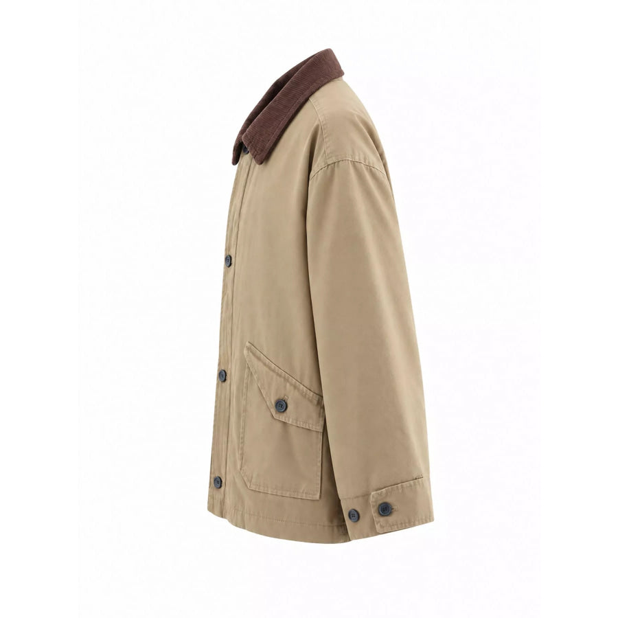 Contrast Corduroy Collar Button Up Jacket Apparel and Accessories