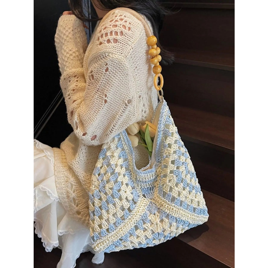Contrast Crochet Shoulder Bag Blue / One Size Apparel and Accessories