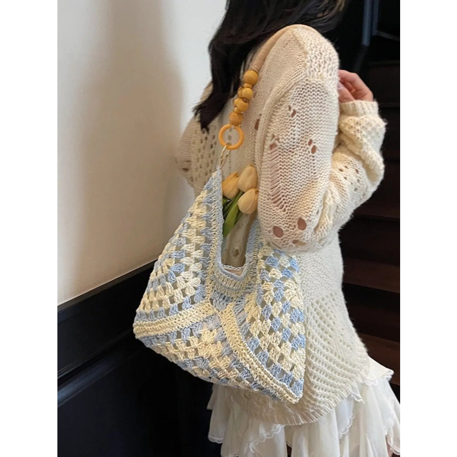 Contrast Crochet Shoulder Bag Blue / One Size Apparel and Accessories