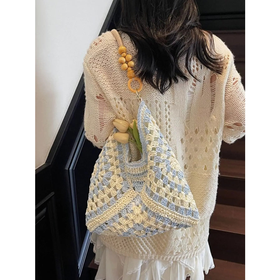 Contrast Crochet Shoulder Bag Blue / One Size Apparel and Accessories