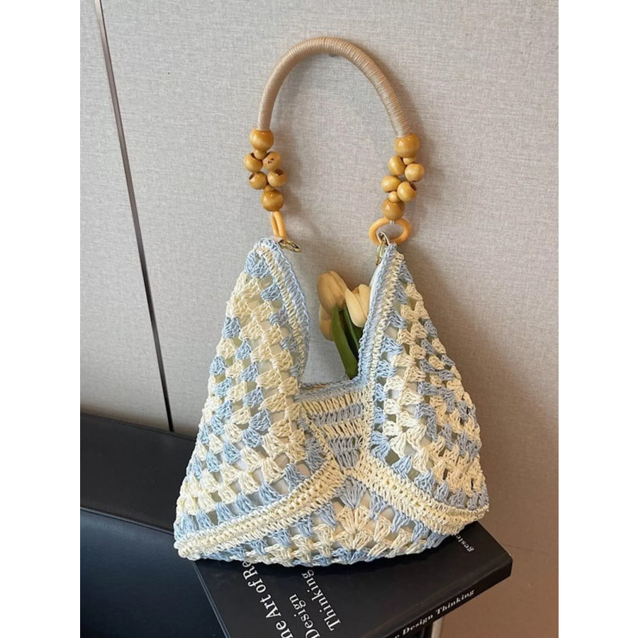 Contrast Crochet Shoulder Bag Blue / One Size Apparel and Accessories