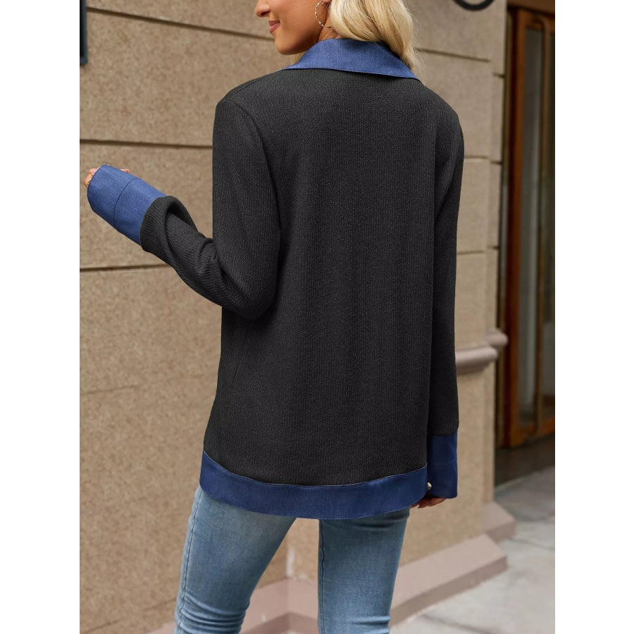 Contrast Denim Lapel Collar Outerwear Apparel and Accessories