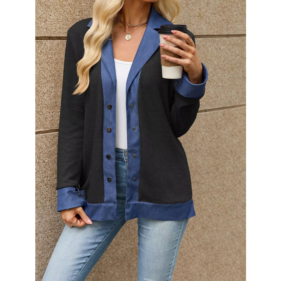 Contrast Denim Lapel Collar Outerwear Apparel and Accessories