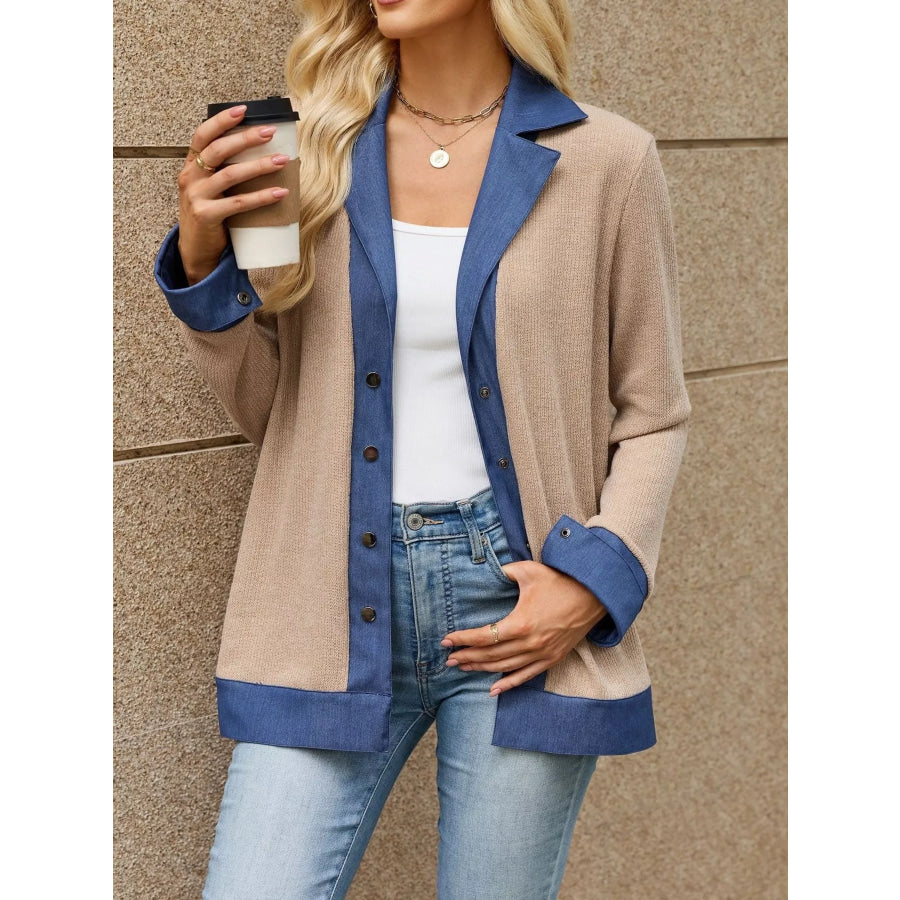 Contrast Denim Lapel Collar Outerwear Apparel and Accessories
