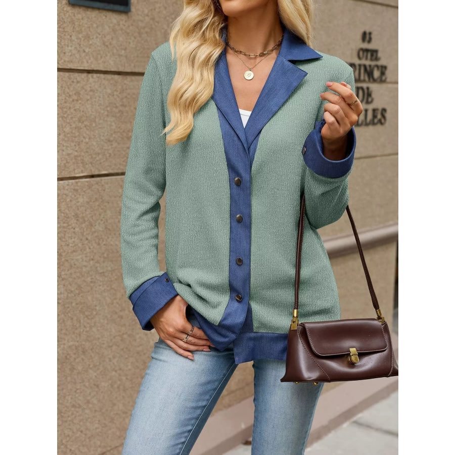 Contrast Denim Lapel Collar Outerwear Apparel and Accessories