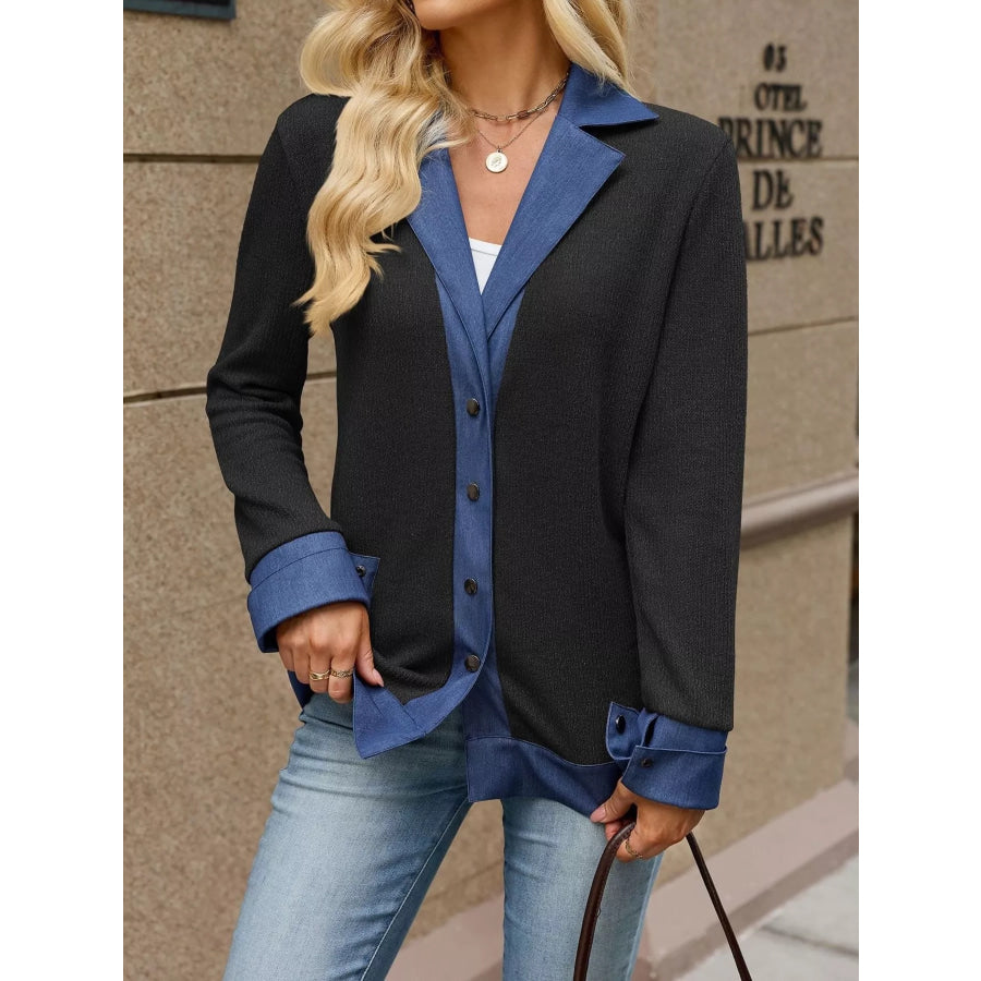 Contrast Denim Lapel Collar Outerwear Apparel and Accessories