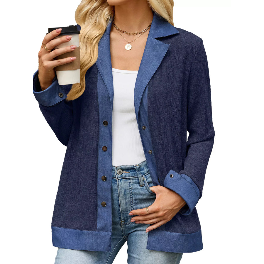 Contrast Denim Lapel Collar Outerwear Apparel and Accessories