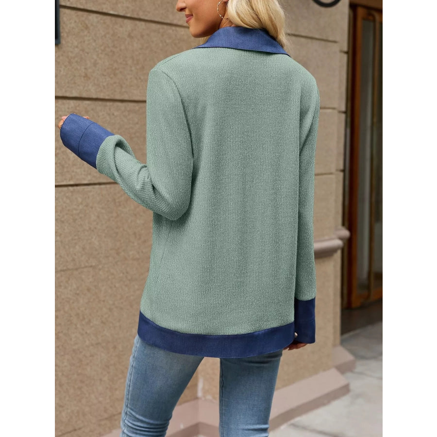 Contrast Denim Lapel Collar Outerwear Apparel and Accessories