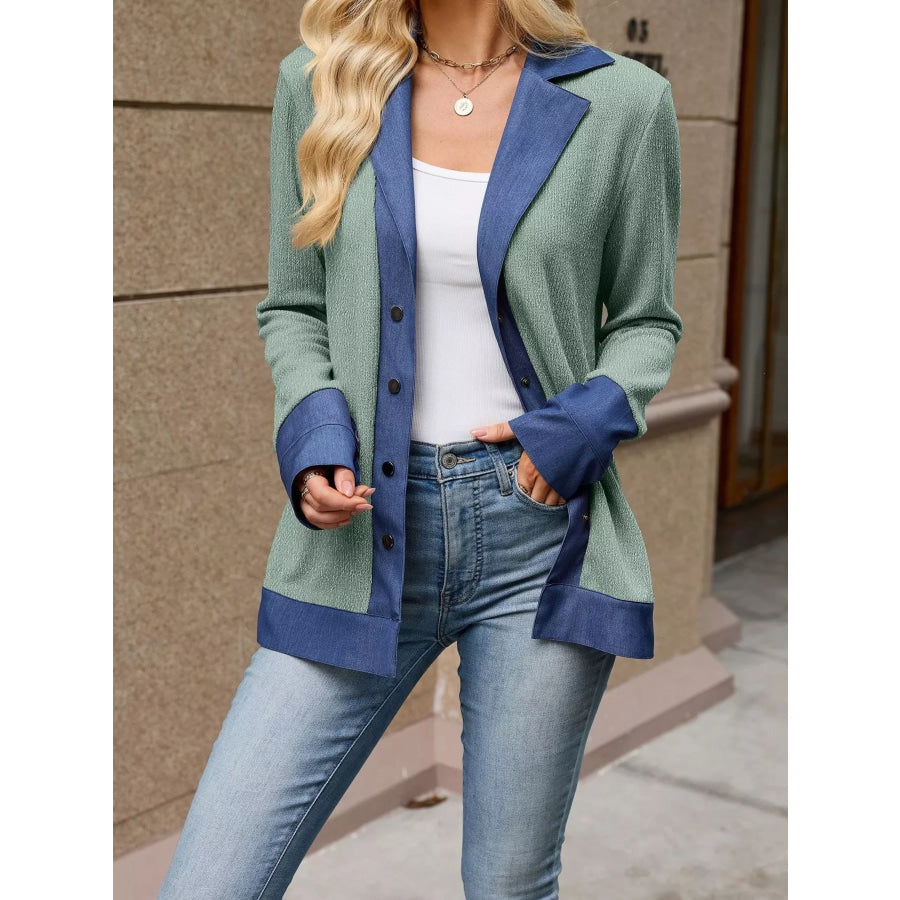 Contrast Denim Lapel Collar Outerwear Apparel and Accessories