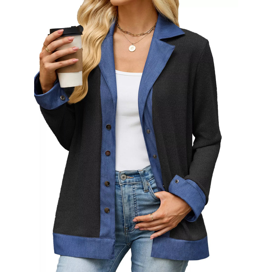 Contrast Denim Lapel Collar Outerwear Apparel and Accessories