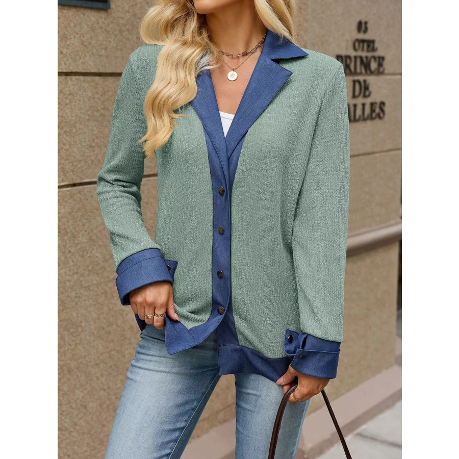 Contrast Denim Lapel Collar Outerwear Apparel and Accessories