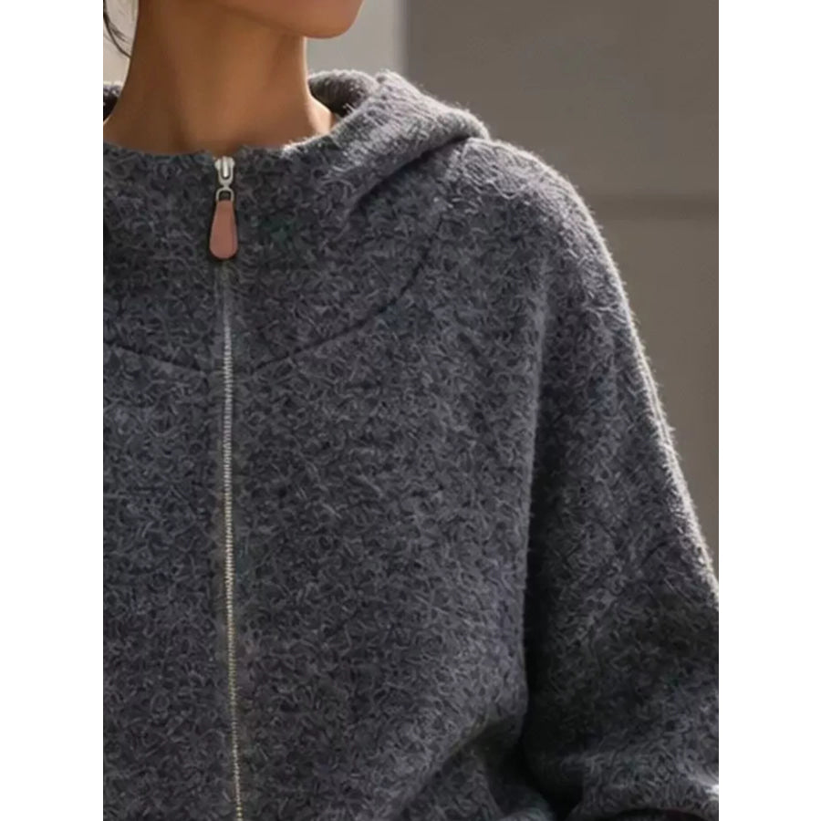 Contrast Denim Pockets Hooded Cardigan Apparel and Accessories