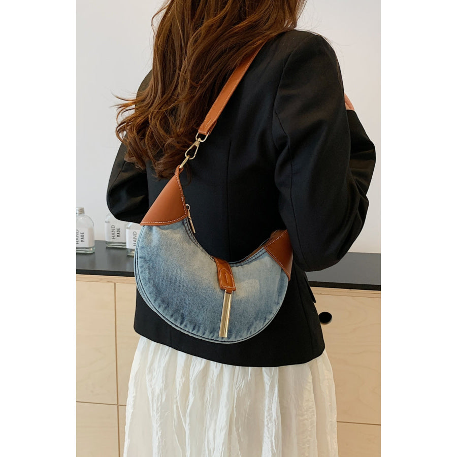 Contrast Denim Shoulder Bag Light Blue / One Size Apparel and Accessories