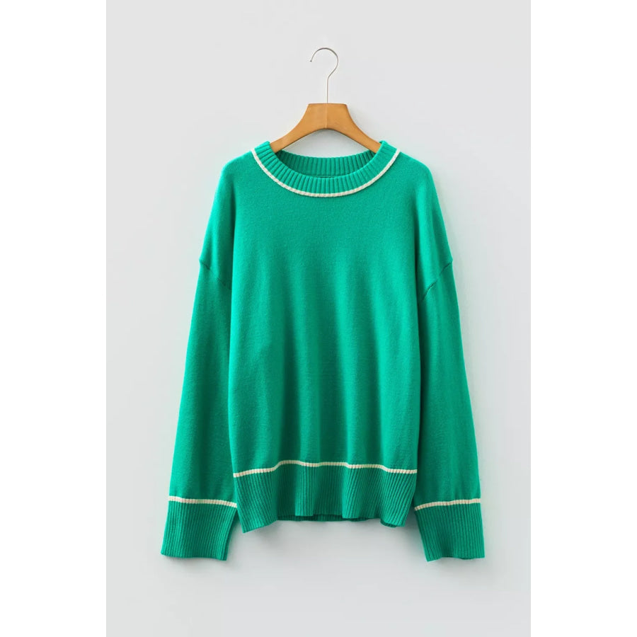 Contrast Detail Drop Shoulder Baggy Sweater Apparel and Accessories