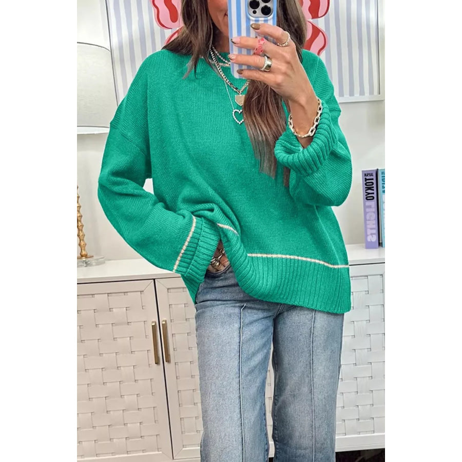 Contrast Detail Drop Shoulder Baggy Sweater Apparel and Accessories