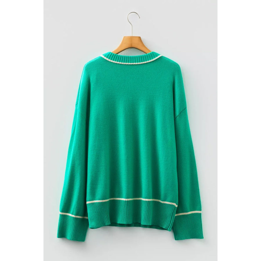 Contrast Detail Drop Shoulder Baggy Sweater Apparel and Accessories